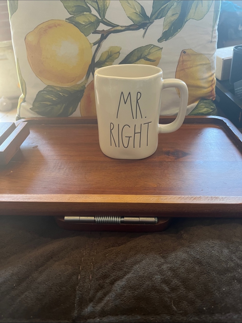 Rae Dunn White 'MR. RIGHT' Ceramic Mug with Black Lettering